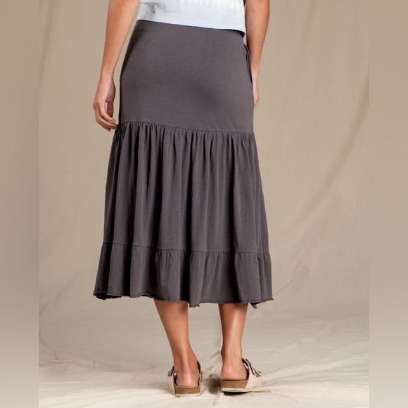 Toad&Co Primo Soot Gray Midi Skirt Size Small Tiered Pockets Organic Cotton - Picture 12 of 14